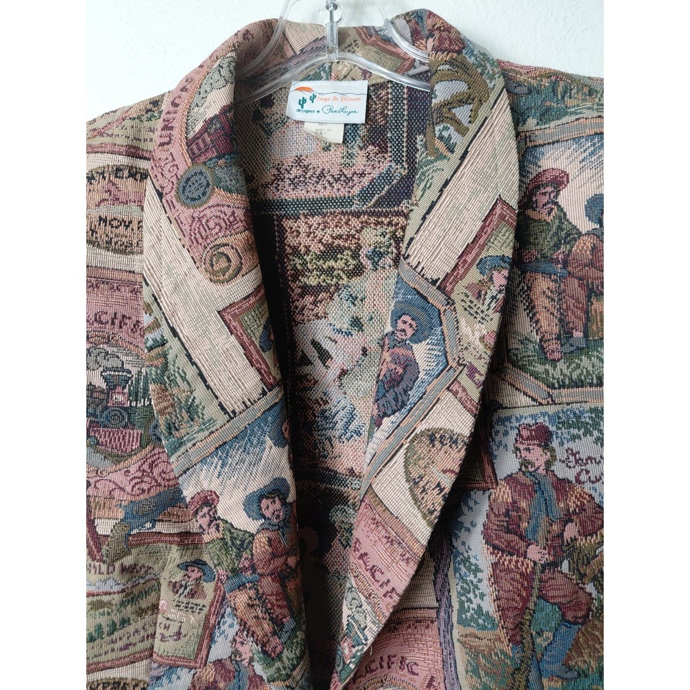 Vintage 90s Sage In Bloom Tapestry Vest Size Large South Western Cowgirl - Picture 4 of 7